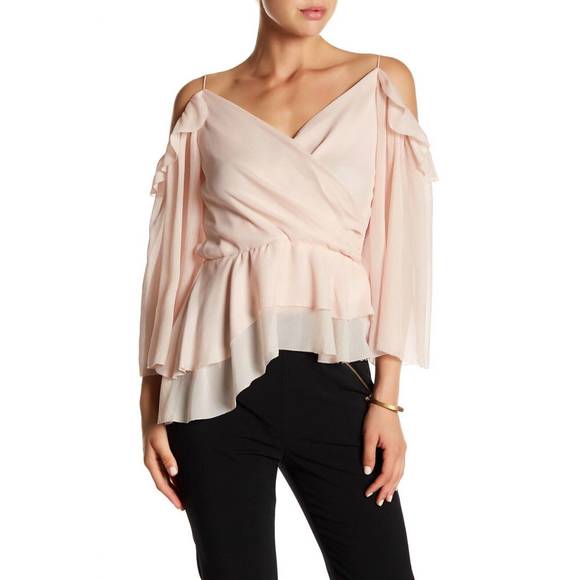 silk ruffle shoulder blouse